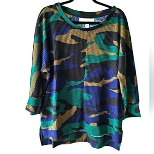 French Laundry Camo Soft Waffle Knit Dolman Sweater Top Bagwing Style Size XL